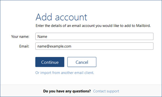 Setup ICA.NET email account on your MailBird Lite Step 3